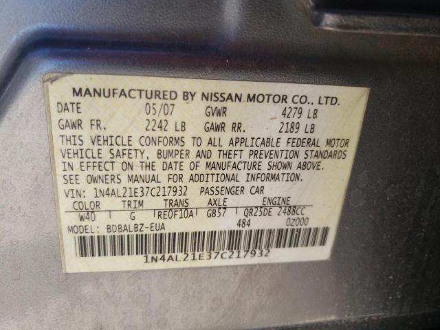 Photo 10 from auction – 2007 NISSAN ALTIMA 2.5 with VIN 1N4AL21E37C217932