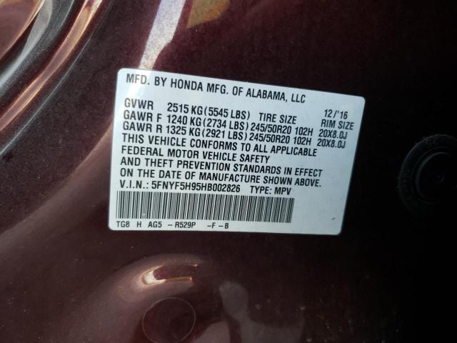 Photo 10 from auction – 2017 HONDA PILOT TOUR with VIN 5FNYF5H95HB002826