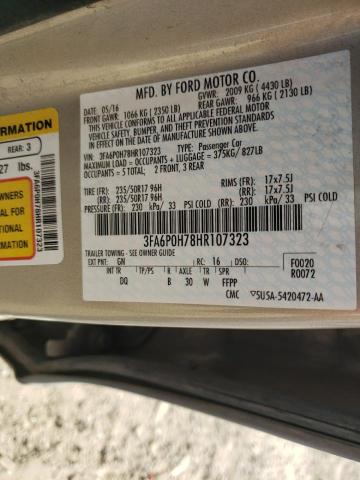 Photo 10 from auction – 2017 FORD FUSION SE with VIN 3FA6P0H78HR107323