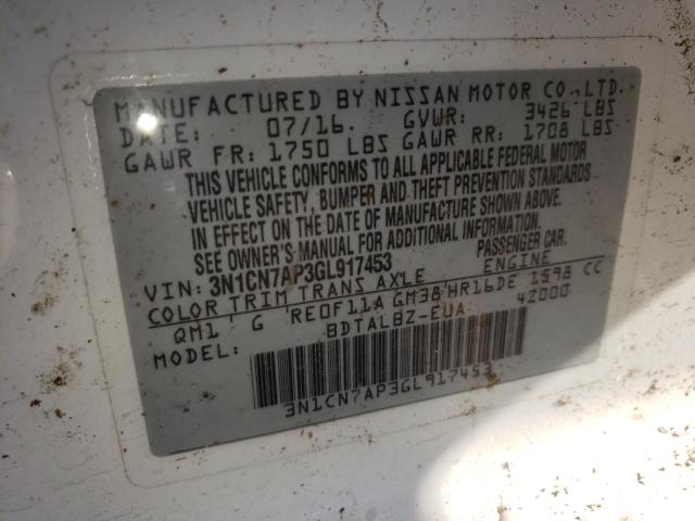 Photo 10 from auction – 2016 NISSAN VERSA S with VIN 3N1CN7AP3GL917453