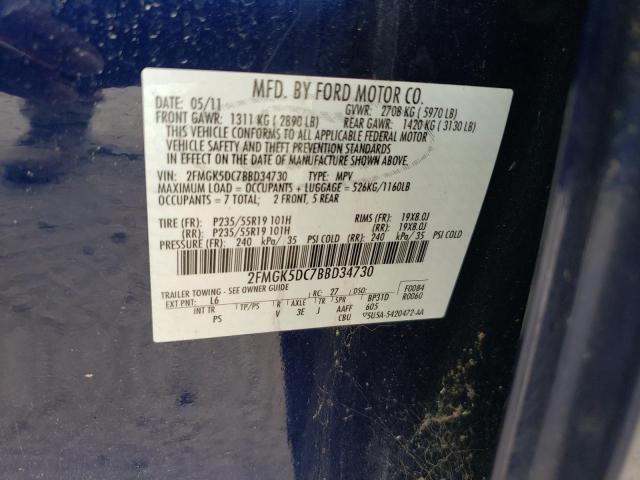 Photo 10 from auction – 2011 FORD FLEX LIMIT with VIN 2FMGK5DC7BBD34730