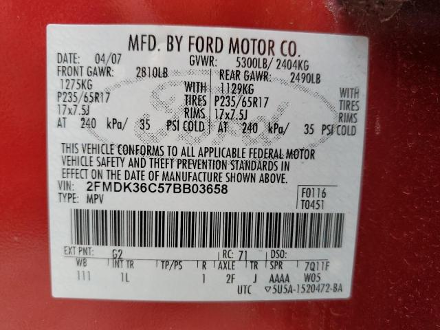 Photo 10 from auction – 2007 FORD EDGE SE with VIN 2FMDK36C57BB03658