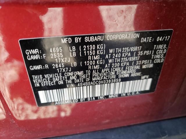 Photo 10 from auction – 2017 SUBARU OUTBACK 2. with VIN 4S4BSADC0H3383859