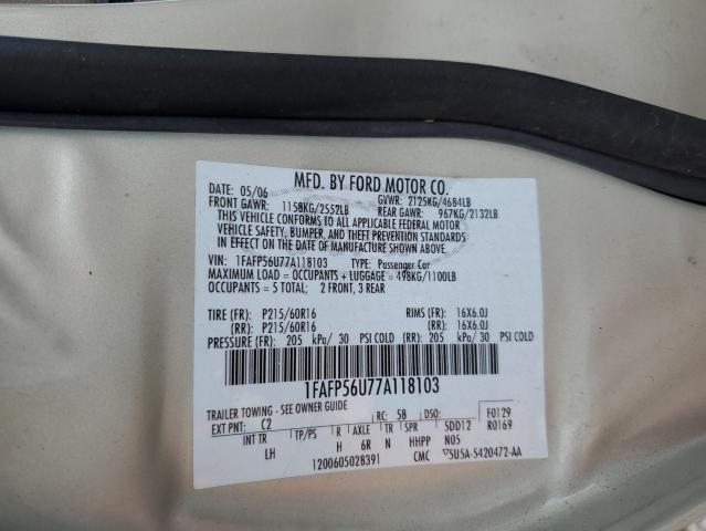 Фото 10 с аукциона – 2007 FORD TAURUS SEL с VIN 1FAFP56U77A118103