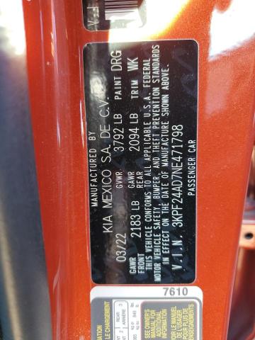 Photo 10 from auction – 2022 KIA FORTE FE with VIN 3KPF24AD7NE471798