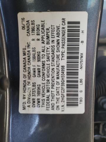 Photo 10 from auction – 2016 HONDA CIVIC LX with VIN 2HGFC2F59GH554998