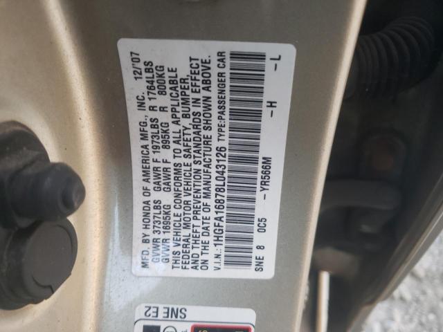 Photo 10 from auction – 2008 HONDA CIVIC EX with VIN 1HGFA16878L043126