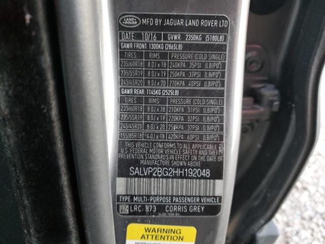 Photo 10 from auction – 2017 LAND ROVER RANGE ROVE with VIN SALVP2BG2HH192048