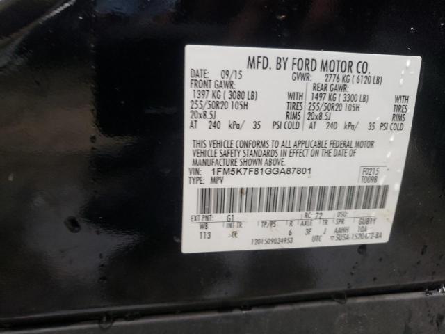 Photo 10 from auction – 2016 FORD EXPLORER L with VIN 1FM5K7F81GGA87801