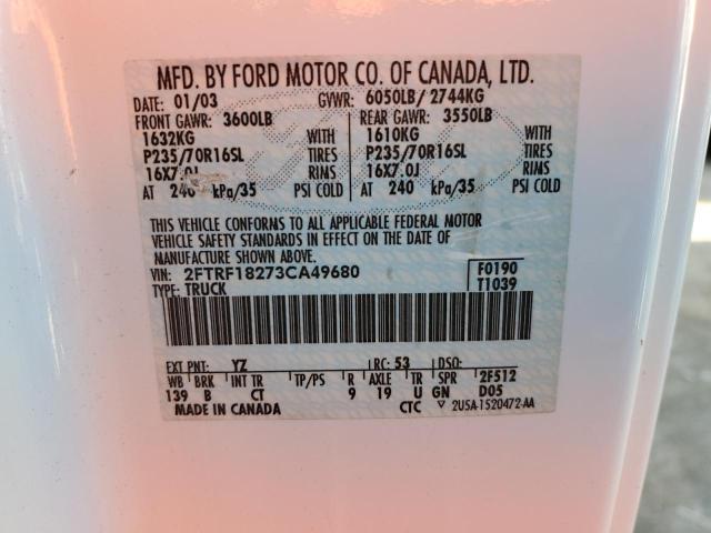 Photo 10 from auction – 2003 FORD F150 with VIN 2FTRF18273CA49680