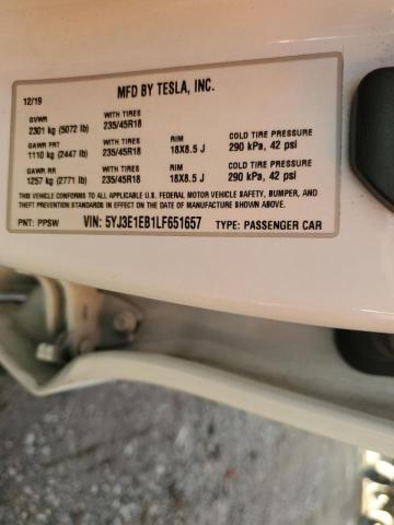 Photo 10 from auction – 2020 TESLA MODEL 3 with VIN 5YJ3E1EB1LF651657