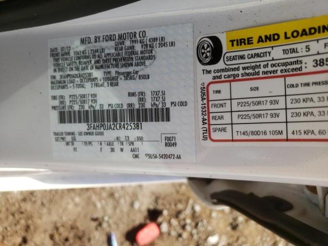 Photo 10 from auction – 2012 FORD FUSION SEL with VIN 3FAHP0JA2CR425381