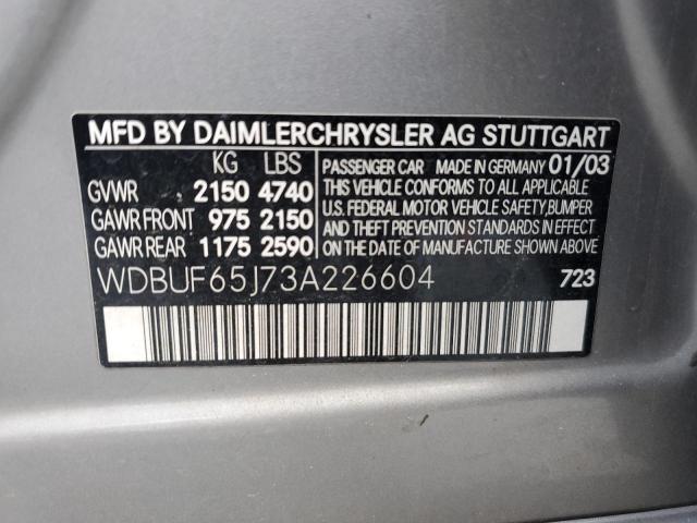 Photo 10 from auction – 2003 MERCEDES-BENZ E 320 with VIN WDBUF65J73A226604