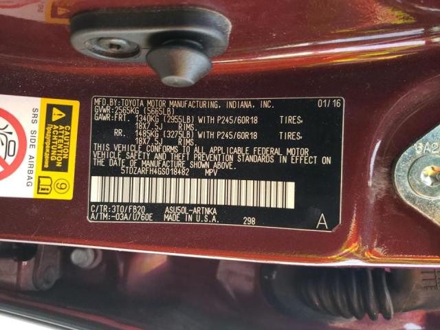 Photo 10 from auction – 2016 TOYOTA HIGHLANDER with VIN 5TDZARFH4GS018482