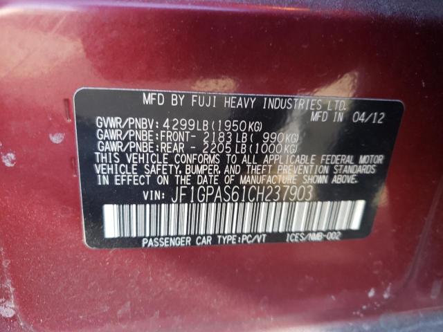 Photo 10 from auction – 2012 SUBARU IMPREZA SP with VIN JF1GPAS61CH237903