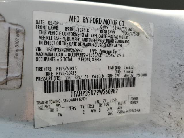Photo 10 from auction – 2009 FORD FOCUS SE with VIN 1FAHP35N79W260982