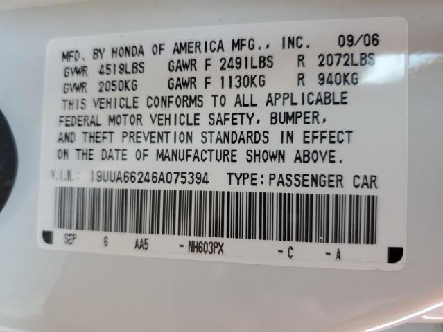 Photo 10 from auction – 2006 ACURA 3.2TL with VIN 19UUA66246A075394