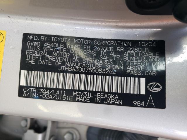 Photo 10 from auction – 2005 LEXUS ES 330 with VIN JTHBA30G755083262