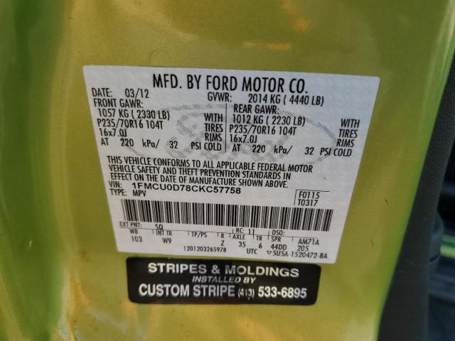 Photo 10 from auction – 2012 FORD ESCAPE XLT with VIN 1FMCU0D78CKC57758