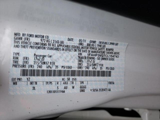 Photo 10 from auction – 2012 FORD FOCUS SEL with VIN 1FAHP3M27CL154743