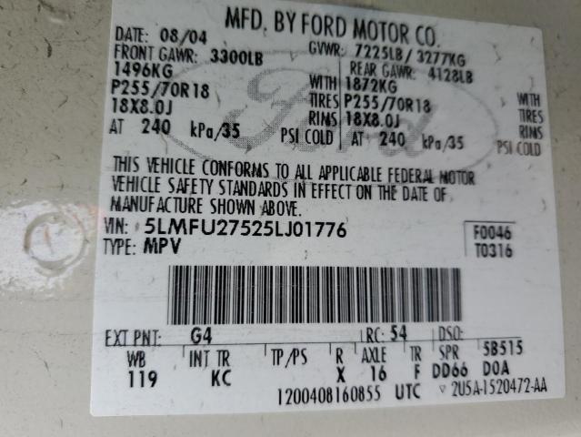 Photo 10 from auction – 2005 LINCOLN NAVIGATOR with VIN 5LMFU27525LJ01776