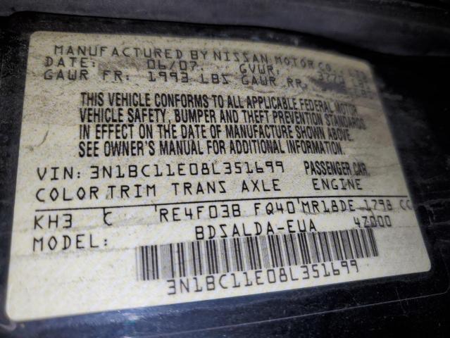 Photo 10 from auction – 2008 NISSAN VERSA S with VIN 3N1BC11E08L351699