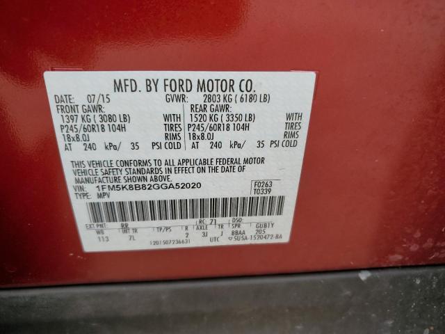 Photo 10 from auction – 2016 FORD EXPLORER with VIN 1FM5K8B82GGA52020
