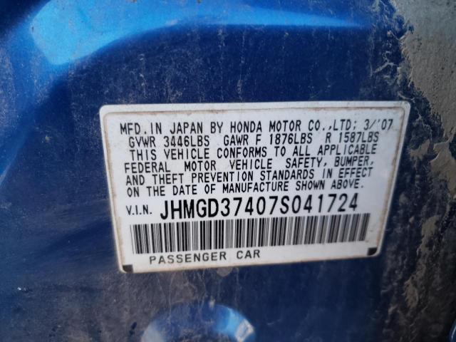 Photo 10 from auction – 2007 HONDA FIT with VIN JHMGD37407S041724