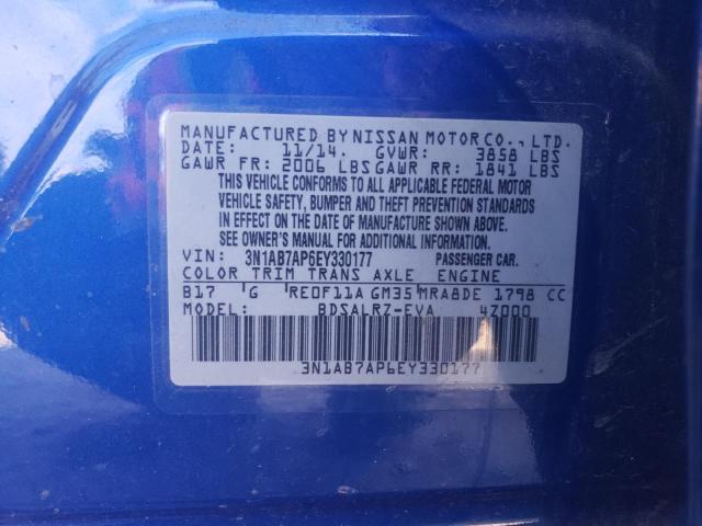 Photo 10 from auction – 2014 NISSAN SENTRA S with VIN 3N1AB7AP6EY330177