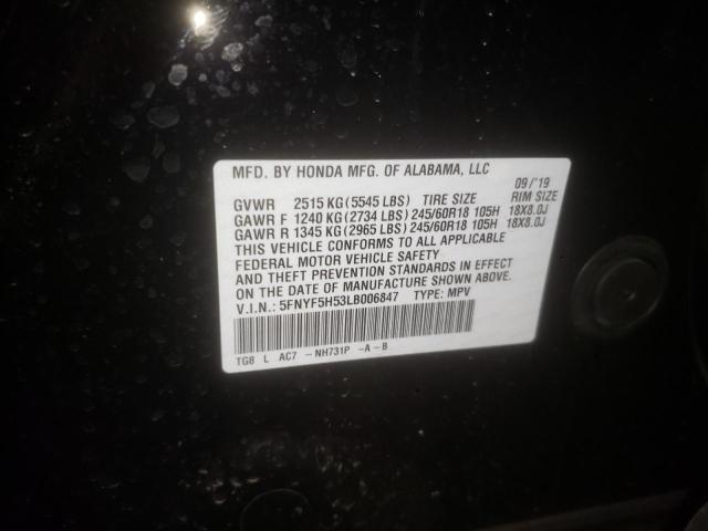 Photo 10 from auction – 2020 HONDA PILOT EXL with VIN 5FNYF5H53LB006847