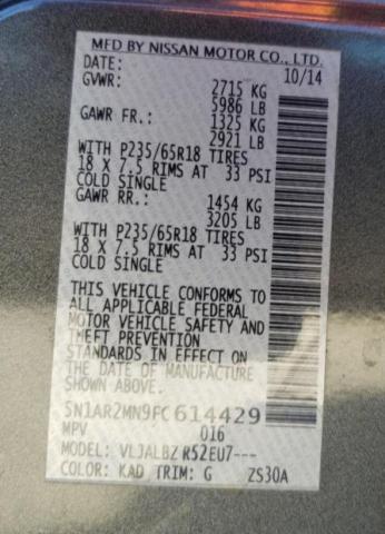 Foto 10 de la subasta – 2015 NISSAN PATHFINDER con VIN 5N1AR2MN9FC614429