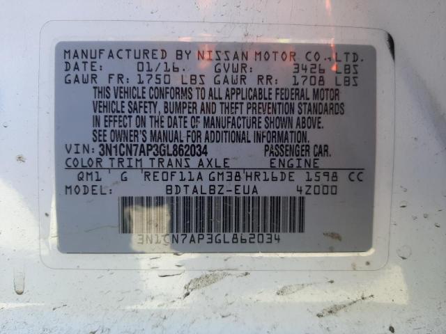 Photo 10 from auction – 2016 NISSAN VERSA S with VIN 3N1CN7AP3GL862034