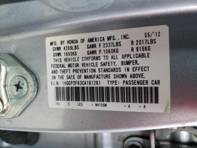 Photo 10 from auction – 2012 HONDA ACCORD SE with VIN 1HGCP2F63CA161281