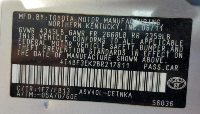 Photo 10 from auction – 2011 TOYOTA CAMRY BASE with VIN 4T4BF3EK2BR217811