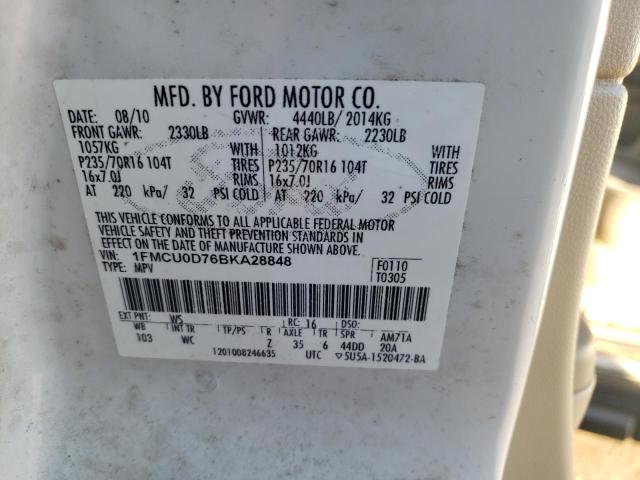 Photo 10 from auction – 2011 FORD ESCAPE XLT with VIN 1FMCU0D76BKA28848