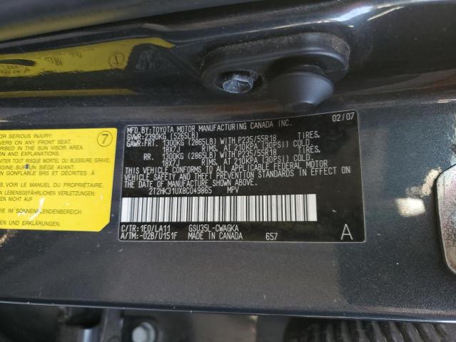 Photo 10 from auction – 2008 LEXUS RX 350 with VIN 2T2HK31UX8C049865