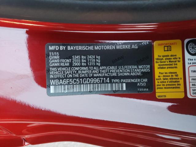 Photo 10 from auction – 2016 BMW 650 I with VIN WBA6F5C51GD996714