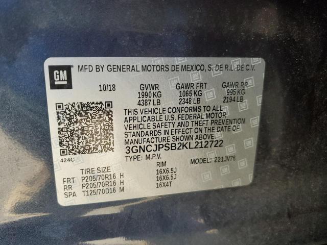 Photo 10 from auction – 2019 CHEVROLET TRAX 1LT with VIN 3GNCJPSB2KL212722