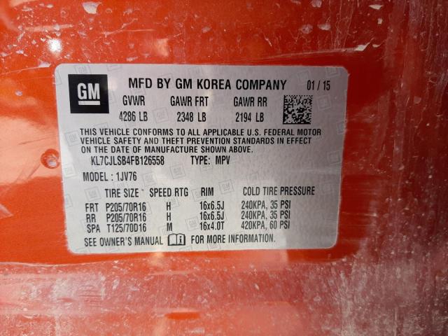 Photo 10 from auction – 2015 CHEVROLET TRAX 1LT with VIN KL7CJLSB4FB126558