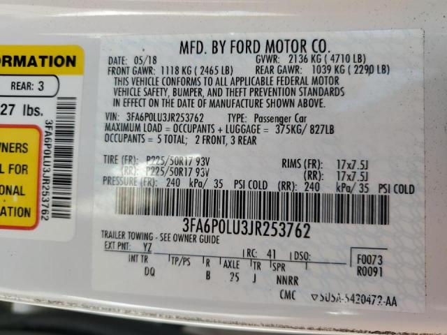 Photo 10 from auction – 2018 FORD FUSION SE with VIN 3FA6P0LU3JR253762