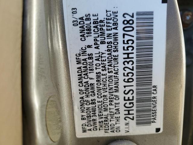 Photo 10 from auction – 2003 HONDA CIVIC LX with VIN 2HGES16523H557082