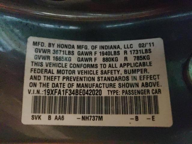 Photo 10 from auction – 2011 HONDA CIVIC VP with VIN 19XFA1F34BE042020