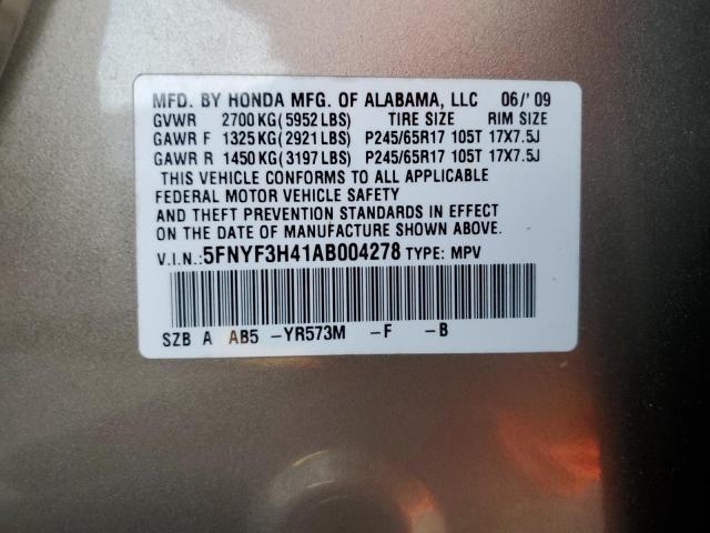 Photo 10 from auction – 2010 HONDA PILOT EX with VIN 5FNYF3H41AB004278
