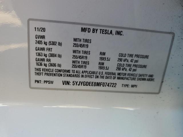 Photo 10 from auction – 2021 TESLA MODEL Y with VIN 5YJYGDEE8MF074722