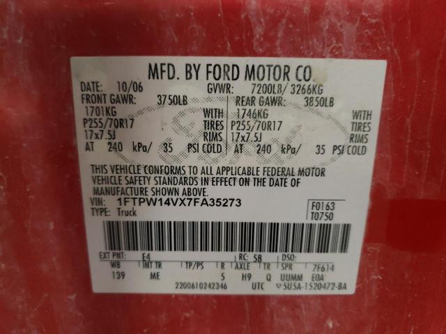 Photo 10 from auction – 2007 FORD F150 SUPER with VIN 1FTPW14VX7FA35273