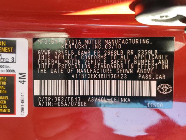 Photo 10 from auction – 2011 TOYOTA CAMRY BASE with VIN 4T1BF3EK1BU136423
