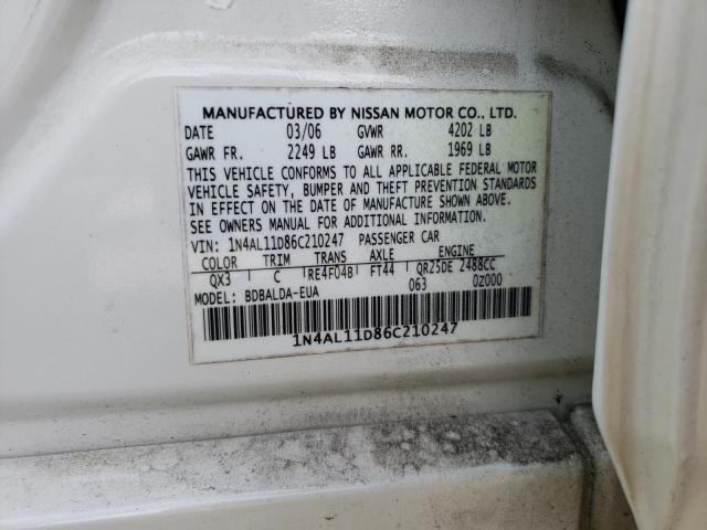 Photo 10 from auction – 2006 NISSAN ALTIMA S with VIN 1N4AL11D86C210247
