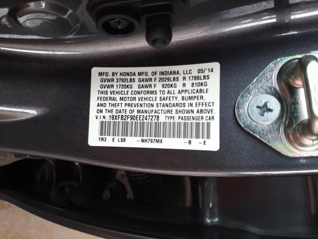 Photo 10 from auction – 2014 HONDA CIVIC EXL with VIN 19XFB2F90EE247278