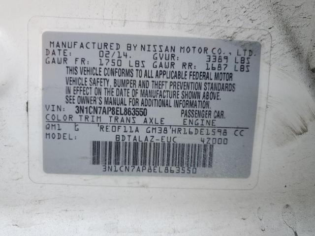Photo 10 from auction – 2014 NISSAN VERSA S with VIN 3N1CN7AP8EL863550