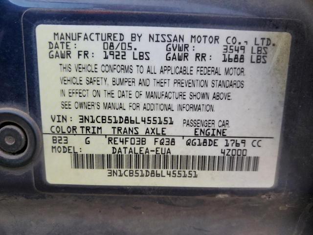 Photo 10 from auction – 2006 NISSAN SENTRA 1.8 with VIN 3N1CB51D86L455151